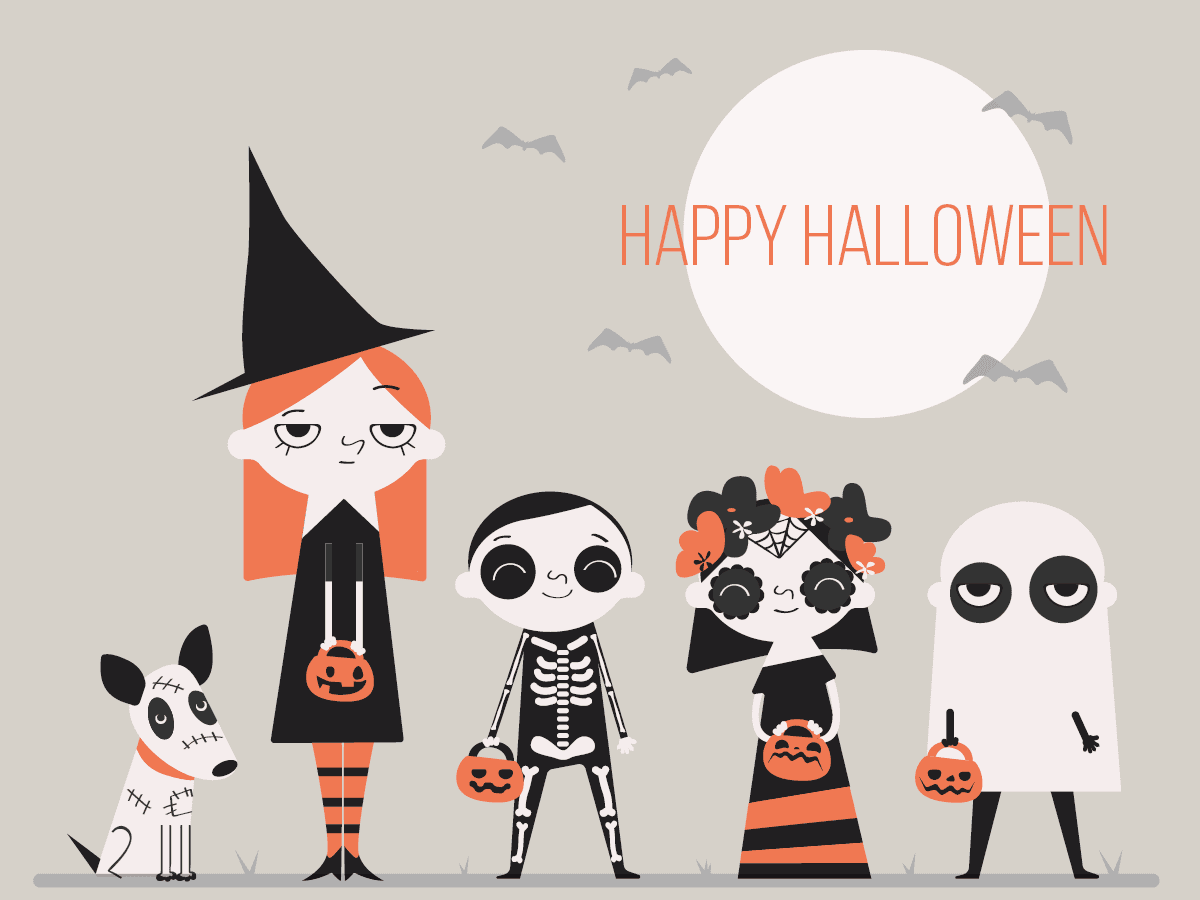 Graphic of kids in costume for Halloween
